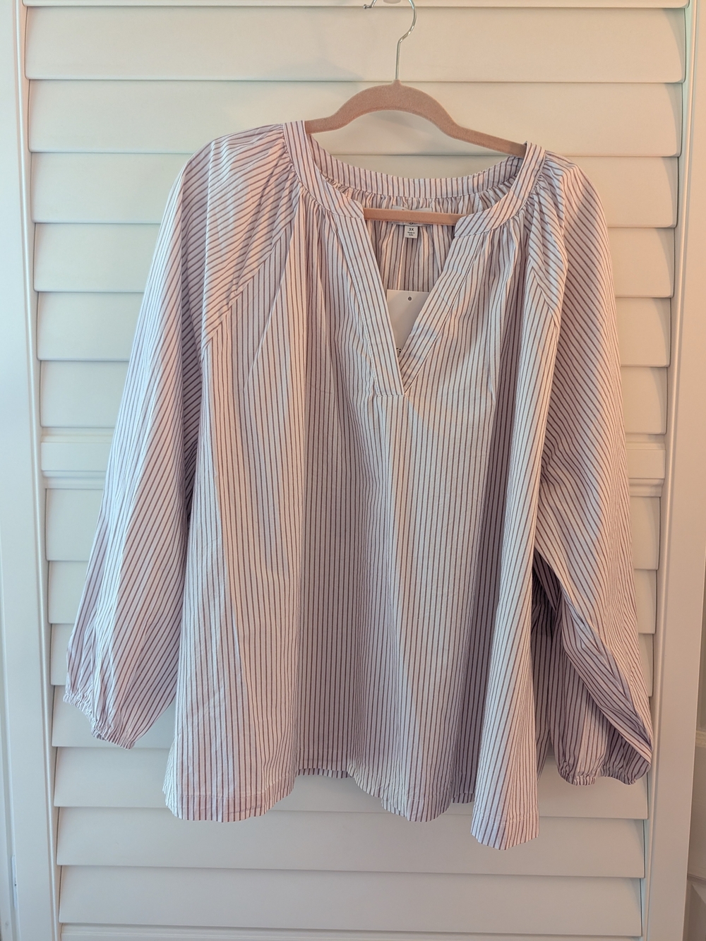 Kim Rogers Pink & White Striped Peasant Top